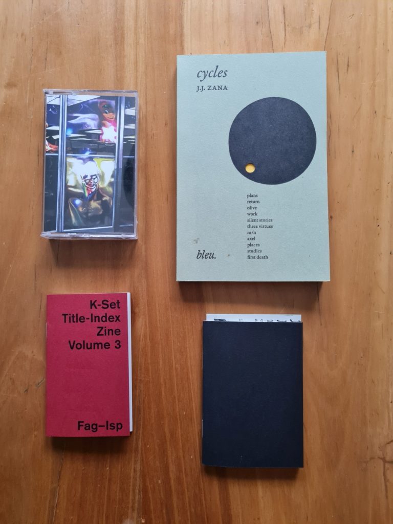 new collection entries:
Tape: Seth Graham/ More Eaze: Night of Fire
cycles by J.J. Zana
K-SET Zine, V3, Fag-Isp
Circle-A Zine